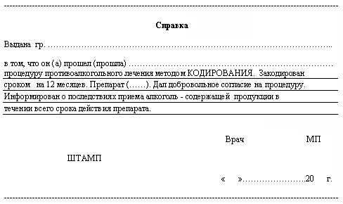 Справка о кодировании от алкоголизма в Екатеринбурге